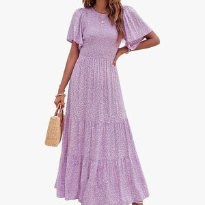 Zesica women’s floral print,  flutter sleeve, lavender Maxi dress size S